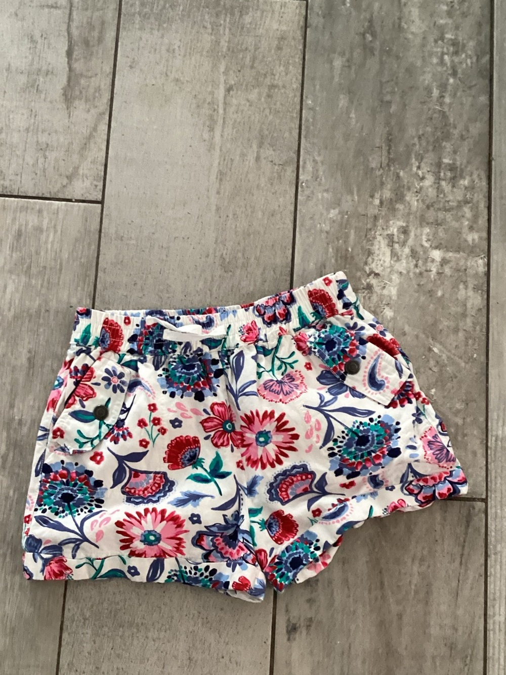 True Craft Girls Floral Shorts - White with Pink, Red, Blue & Teal Size Med  #5